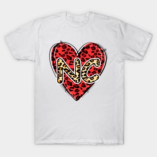 Love NORTH CAROLINA Leopard Heart NC T-Shirt